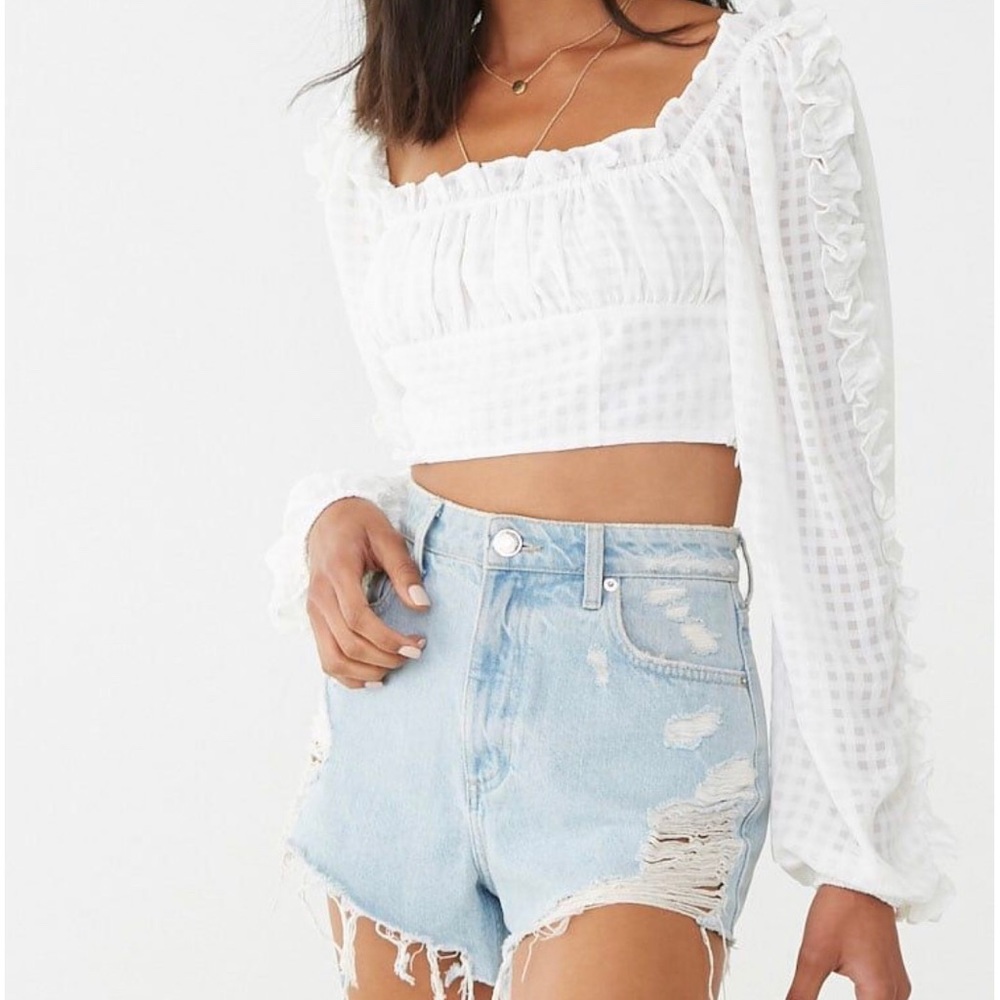 NWOT Forever 21 Gingham Ruffle Crop Top